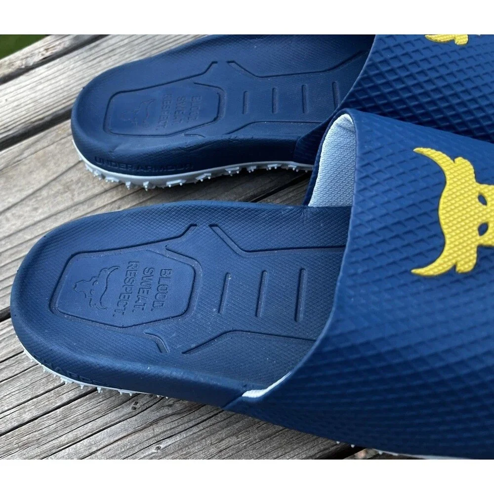 Under Armour Project Rock Brahma Bull Men's 12 Slide Sandals Michelin Soles Blue